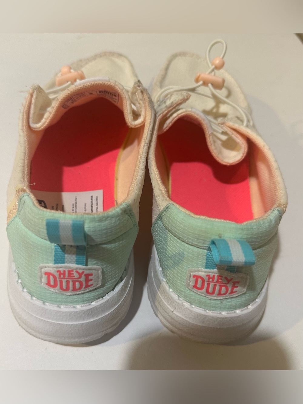 Hey Dude Women’s cream Sneakers with Coral Pink Insoles